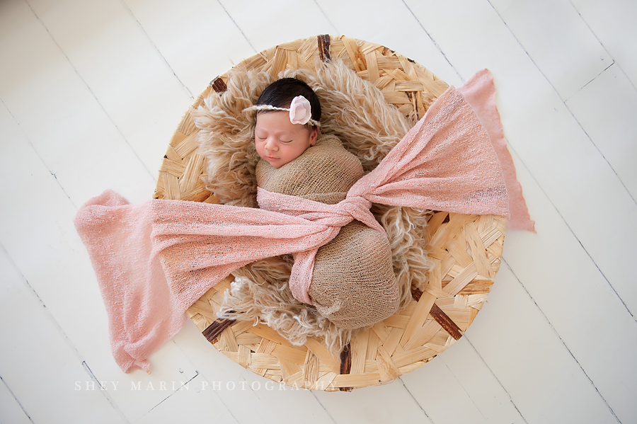 newborn baby girl in basket