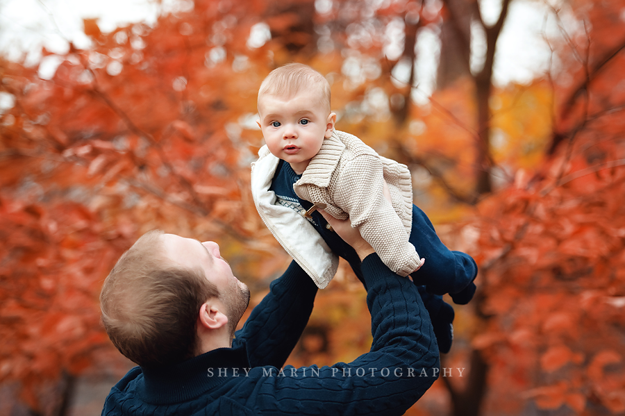 sweet baby boy in Washington DC fall leaves