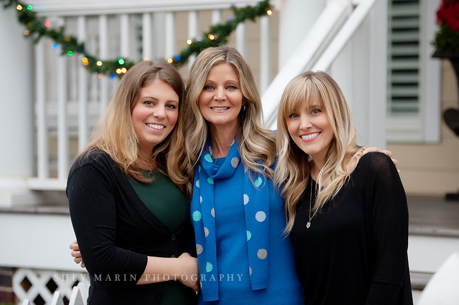 Mother and adult daughters at Christmastime