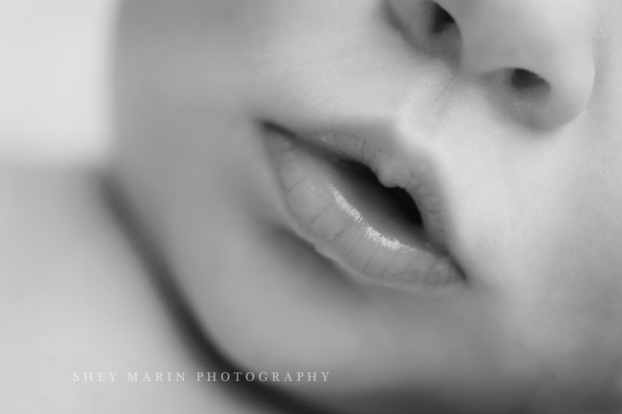 black and white macro photo of newborn lips