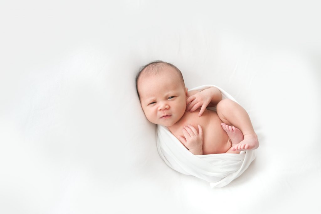 organic Newborn baby in white wrap | Frederick newborn baby photographer