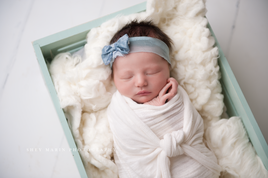 baby girl in blue | Frederick Maryland newborn photographer 