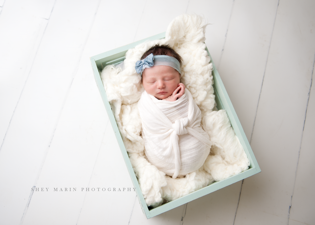 baby girl in robins egg blue | Frederick Maryland newborn photographer 