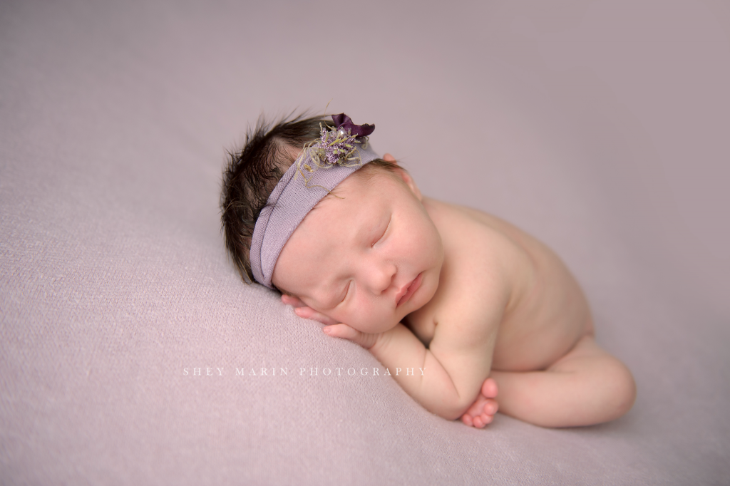 baby girl in lavender pastel | Frederick Maryland newborn photographer 