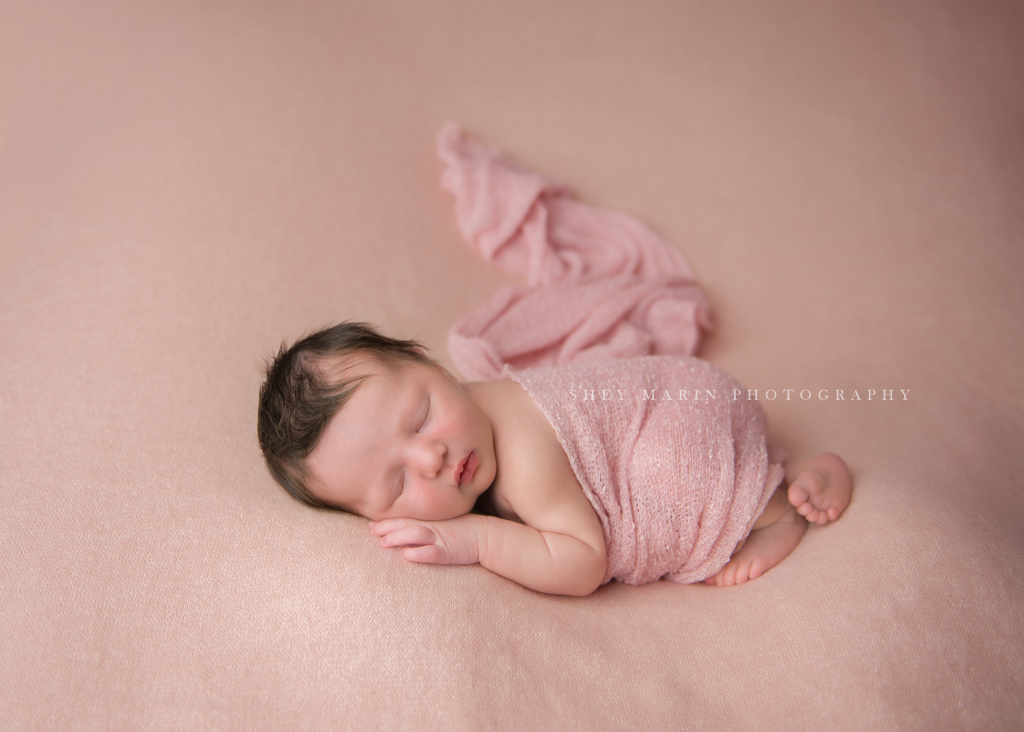 baby girl in pale pink | Frederick Maryland newborn photographer 