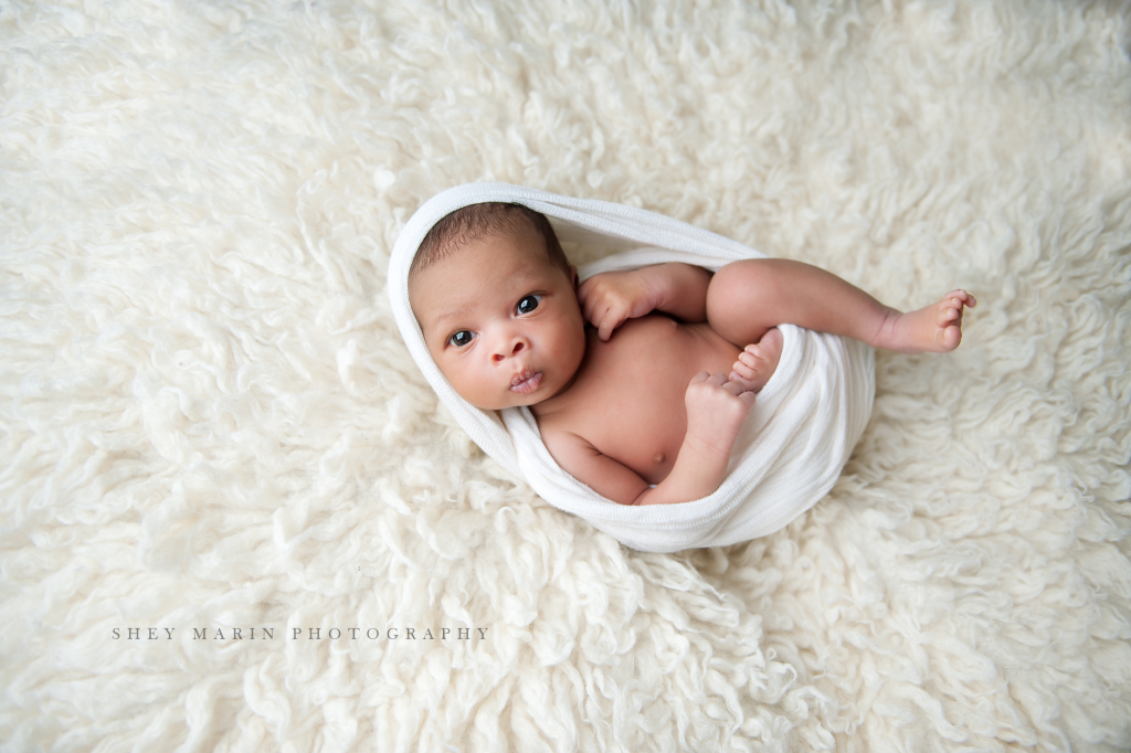 baby girl in white fur | Washington DC newborn photographer