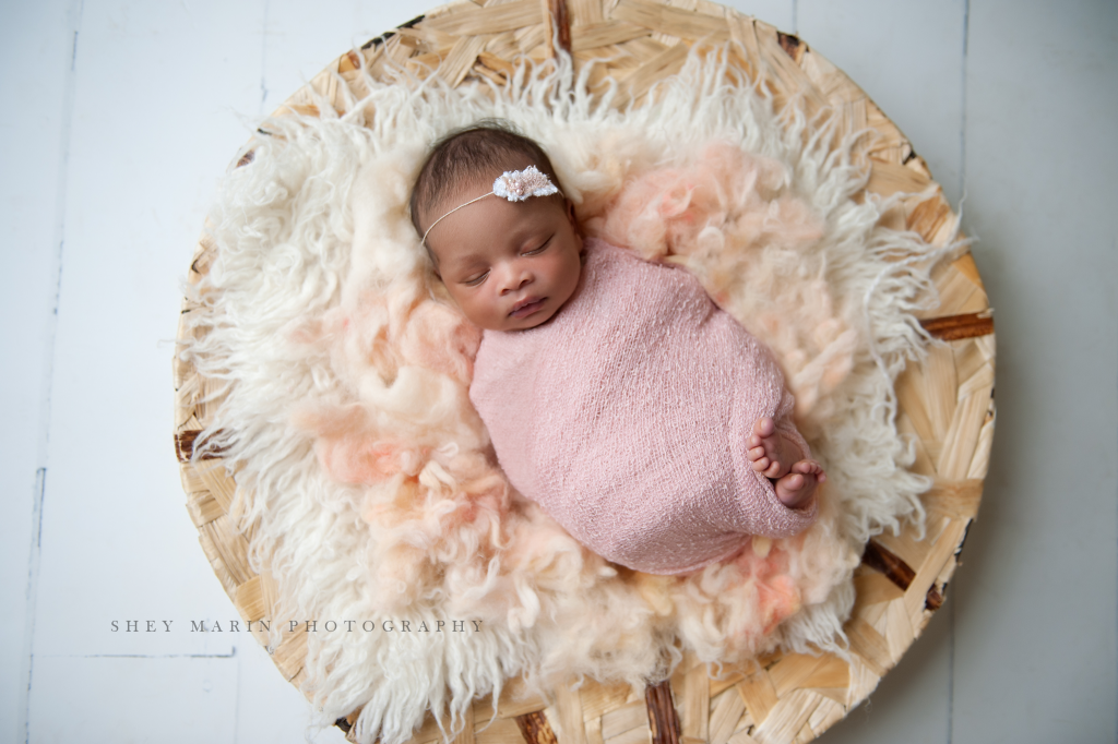 baby girl in blush pink | Washington DC newborn photographer