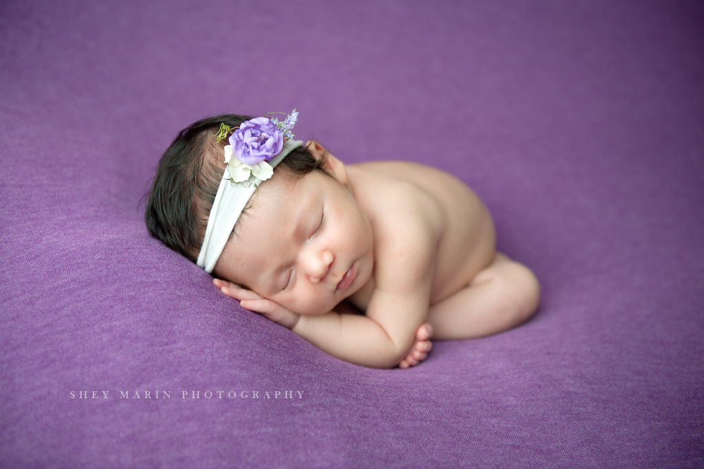 newborn girl on purple bold blanket frederick maryland