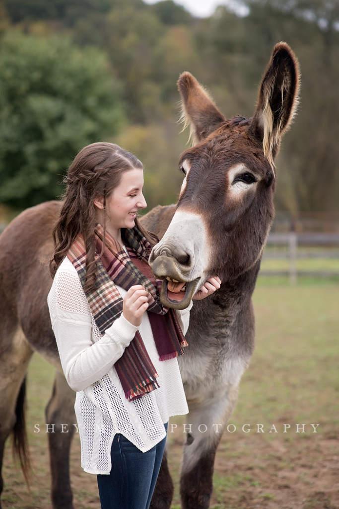 twin frederick senior photographer girl with donkey