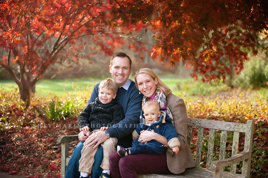 washington DC family in red fall leaves