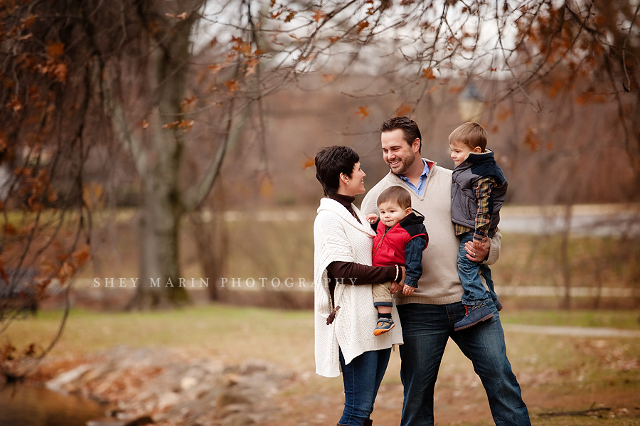 winter park in Frederick, MD with a family by a pond