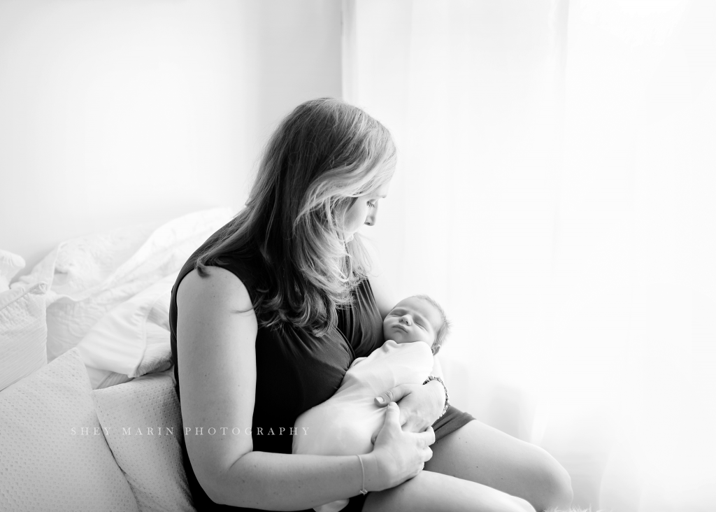 baby brother and mother in black and white Frederick Maryland