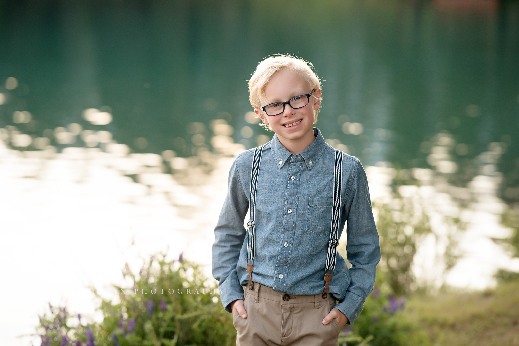 travel family photo session boy by lake